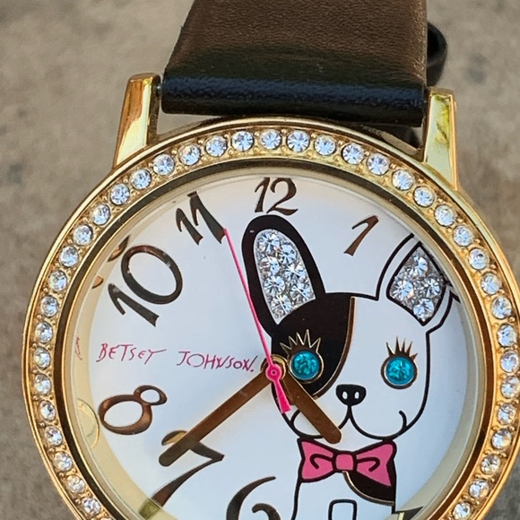 Betsey Johnson Cute Terrier Dog with Sparkly Blue Eyes and Ears & a Pink Bow - Picture 5 of 7